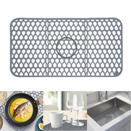 Jinqipura Silicone Draining Sink Mat, Kitchen Sink Protect, 26x14" Gray Rectangular