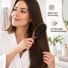 Wooden Hair Brush Comb for Daily Grooming – Natural Wood Boar Bristle Comb for Women, Styling & Everyday Hair Care