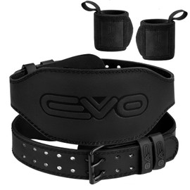 EVO Fitness 4” 6” Matte Black Weight Lifting Belt With 18" Wrist Straps Gym Cowhide Leather Padded Lumbar Back Support Powerlifting Bodybuilding Workout Training Men Women (2X-Large, Black 6")