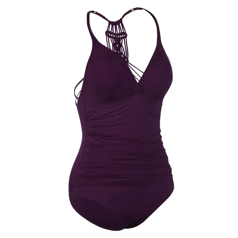 Hilor Women's Shirred Halter One Piece Swimsuits Macrame Back Swimwear