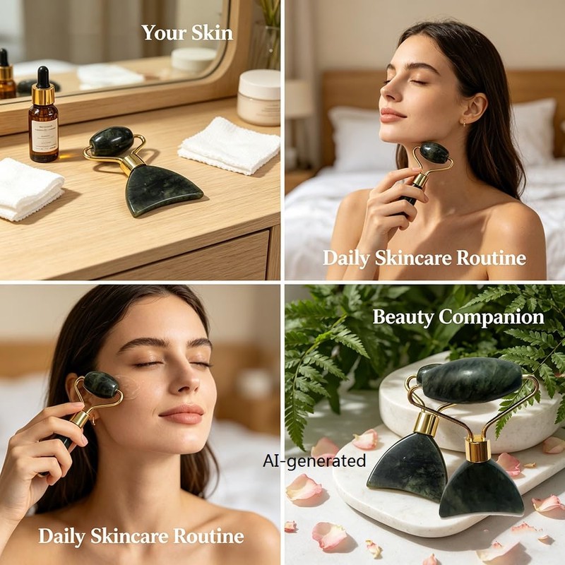 Lymphatic Contour Face Brush, Jade Roller & Gua Sha Skincare