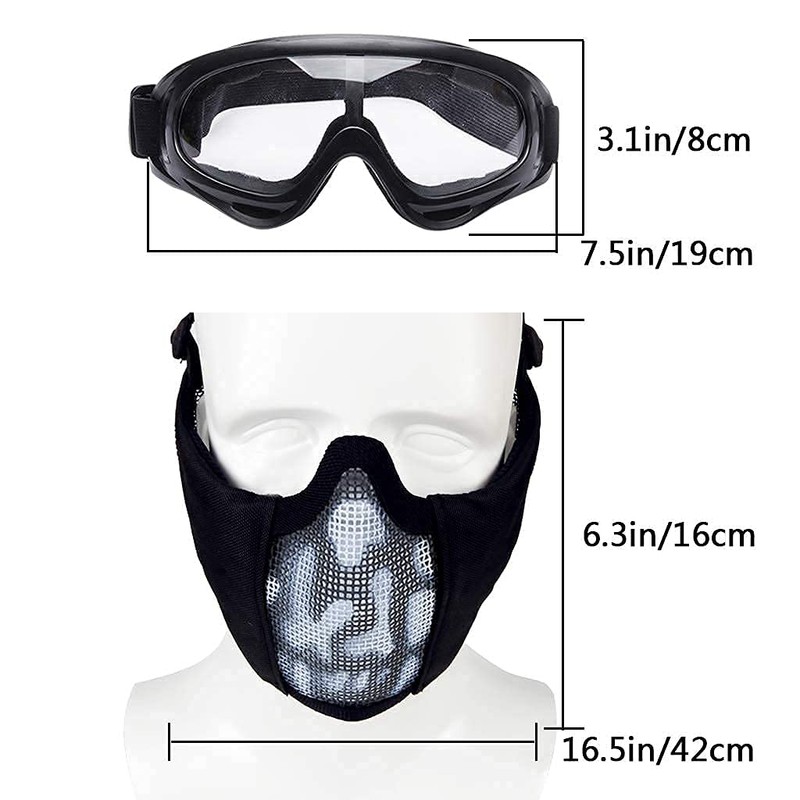 AOUTACC Airsoft Protective Gear Set, Half Face Mesh Mask with