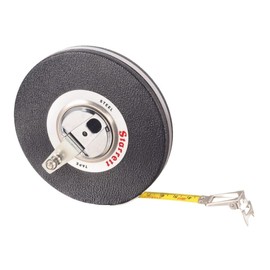 Starrett Closed Reel Long Line Tape with Nylon Rollers, Rewind Mechanism, and Folding Hook Ring - 30m Length, 3/8" Width, 1mm Graduations, L8 Graduation Style Number - 530-30CM