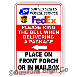 Signs Online USA Ring Bell When Delivering Package Place On Front Porch Mailbox Metal Sign SI543 - Sign 8" x 12" .025 No Holes