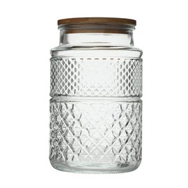 60 FL OZ Large Glass Storage Jar Food Storage Container with Airtight Bamboo Wooden Lid for Candy Snack Coffee Tea Nuts Airtight Glass Jars Kitchen Containers Cereal Canisters Vintage Glass Canisters
