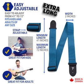 Perri's Leathers Ltd - Correa de guitarra - Nailon - Azul - Extremos de piel ajustables - Para guitarras acústicas/eléctricas/bajo (NWS20-959)