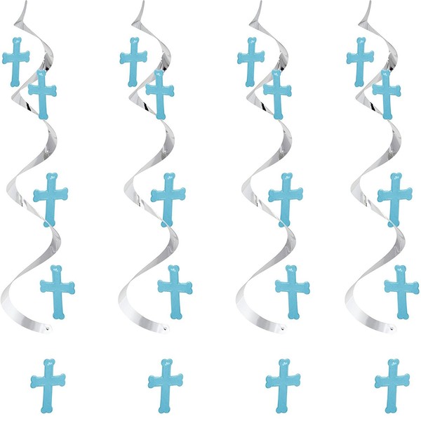 Hanging Party Decoration Dizzy Cross Dangler Streamers, Silver/Pastel Blue, 15-Count