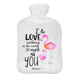 Hot Cold Water-Bottle with Soft Fleece Cover Water-Bag 2 litreFlamingo Love [092]