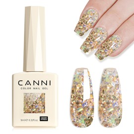 CANNI Glitter Gel Nail Polish 1pcs 9ml Nail Gel Broken Gold color Glitter Nail Polish Soak Off Uv LED Nail Lamp Prism Flash Series Nail Art Manicure Salon DIY Home