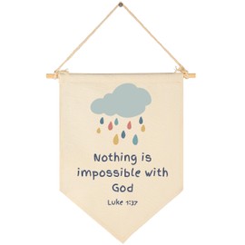 Nothing is impossible with God-Scripture Decor-Kids Memory Bible Verse Sign-Flag Decor Gifts for Boys Girls Baby Newborn-Banner Wall Sign Gifts for Nursery Baby Room Playroom Bedroom Front Door