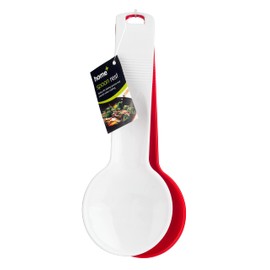 2 Spoon Rest White Red Plastic Spoon Rests for Kitchen Dishwasher Safe Resting Cooking Spoons Heavy Duty Food Grade Plastic Handle with Hanging Hole- Pack of 2