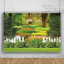 Bovlleetd 220 x 150 cm Spring Landscape Background Natural Landscape Photography Background Park Flower Street Garden Background Birthday Wedding Party Decoration Banner for Boudoir Decor