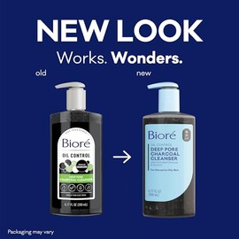 Biore Deep Pore Charcoal Face Wash, limpiador facial diario para eliminación de suciedad y maquillaje, para piel grasa, 6.77 onzas