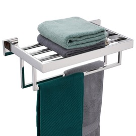 KOKOSIRI Bathroom Towel Shelf 16'' Chrome Towel Rack with Two Bath Towel Bars SUS304 Stainless Steel Wall Mounted, Polished Finish B6003CH-L16