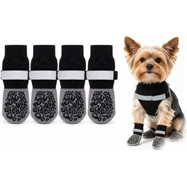 4 Calcetines Antideslizantes para Perros con Tira Reflectante Ajustable,S