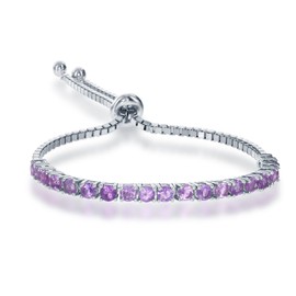 Sterling Silver Adjustable Tennis-Style 3mm Amethyst Gemstone Italian Bracelet