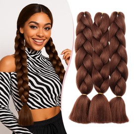 SEGO Pro Braiding Hair Extensions 24 Inch Synthetic Jumbo Box Braid Hair for Crochet Twist Braids for Women Pack of 3 (Light Brown)