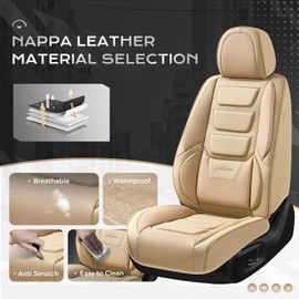 Coverado Car Seat Covers, Front Covers for Cars, Car Seat Cover Front Seats, Automotive Seat Cover, Waterproof, Leather Car Seat Cushion, Universal Interior Covers Seat Protectors for Most Cars Beige