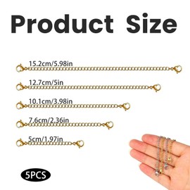 fKiZanthene 5 PCS Gold Necklace Extenders, Necklace and Bracelet Extenders with Adjustable Lengths, for DIY Jewelry Making of Women Bracelets, and Ankles