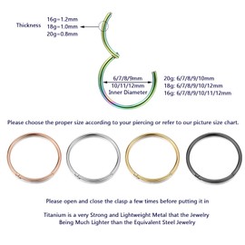 16G 10mm Septum Rings G23 Titanium Hinged Segment Nose Rings Hoops Seamless Clicker Sleeper Cartilage Rook Daith Tragus Helix Lip Eyebrow Piercing Hoop Earrings