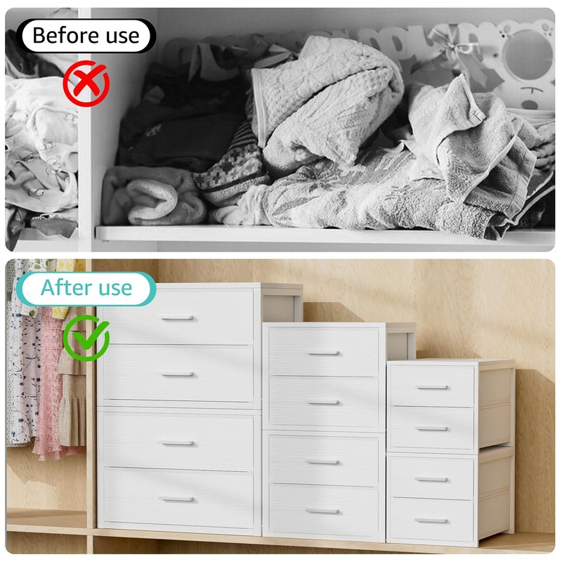 BOLUO Stackable Storage Drawers Closet Organizers and Storage Fabric White