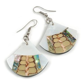 50mm L/Beige/Silvery/Abalone Shell Shape Sea Shell Earrings/Handmade/Slight Variation In Colour/Natural Irregularities