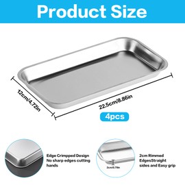 4 Pcs Metal Laboratory Supplies Trays, Stainless Steel Trays, Rectangular Instrument Tray, Metal Dental Traysfor Lab Tool Instruments Surgical Tools Bathroom Organizer(8.86 x 4.61 x 0.79")