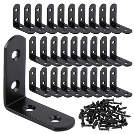 AYSUM 30pc L Bracket Corner Brace, 40mmx40mm Black Right Angle Brace for Shelves, Furniture, Cabinet, Chair with 120pc Screws