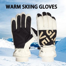 Pixel Panda Outdoors Men's Winter Glove, Ski Gloves, Adult Snow Glove for Men & Women Women-Rice White