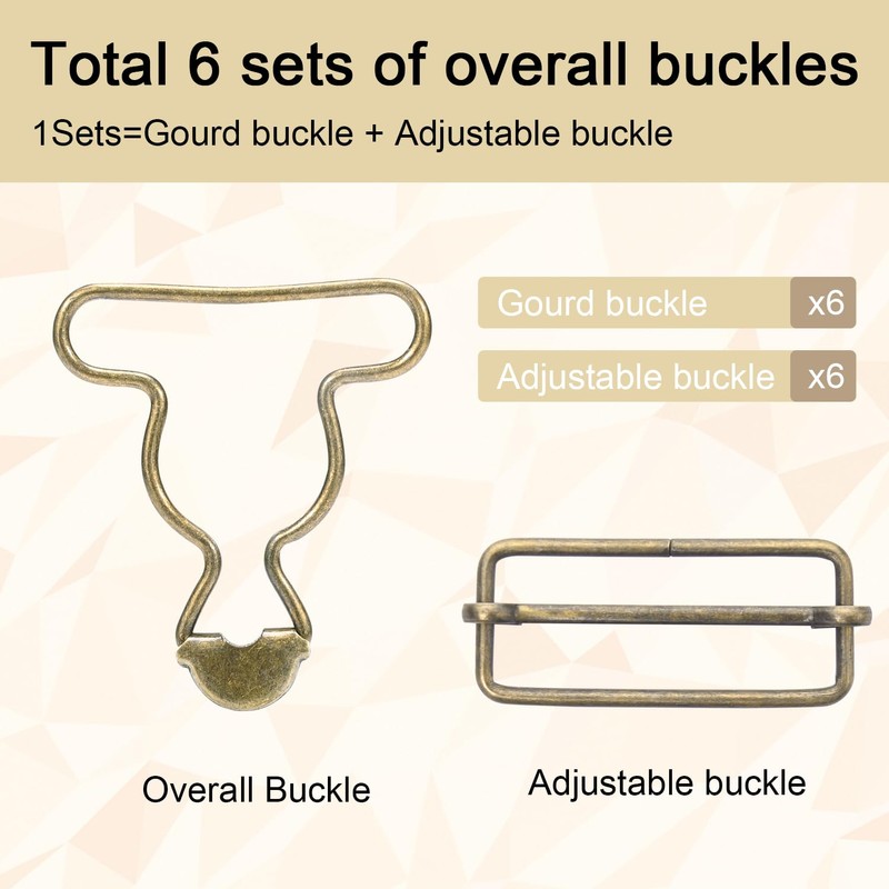 CooBigo 6 Sets 1-1/2" Overall Buckles Replacement, Suspender Buckle Metal