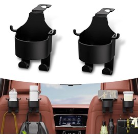Juego de 2 ganchos para reposacabezas de asiento de coche con soporte para taza, reemplazo multifuncional de gancho de almacenamiento de vehículos, universal, impermeable, accesorios