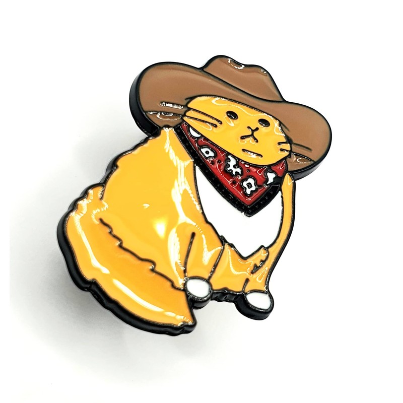 Cowboy Hat Cat Kitty Cute Orange Metal Enamel Pin Badge