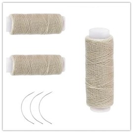 3 Rolls Hair Weaving Thread Cotton Sewing Thread Making Wig Clips in Hair Extension Hair Salon Weft Thick Thread with 3 Curved Needles (Beige)