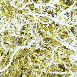 Amsthow Crinkle Cut Paper Gift Wrap Box Filler 1/2 LB Gold and White Shred Basket Raffia Grass Stuffing for Christmas Decoration Birthday Wedding (Gold and White)