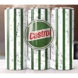 Handmade Castrol Stripes Distressed Look Tumbler 20oz Stainless Steel Oil Theme Cup