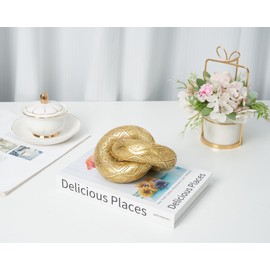 BOIHEGU Knot Chain Link for Coffee Table Decor, 2 Link Resin Aesthetic Decor Decorative Chain Knot, Gold Accent Cool Stuff to Put on Shelf, Boho Minimalist Knot Decor for Neutral Home Decor