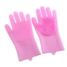 JITNGA 1 Paar Silikon-Geschirrhandschuhe Schrubbhandschuhe Wiederverwendbare Reinigungshandschuhe Waschhandschuhe Für Die Küche (Rosa)