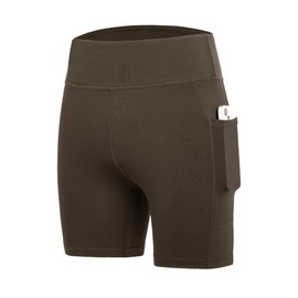 DEVOROPA Girls 5" Spandex Volleyball Shorts Stretch Youth Athletic Gymnastics Shorts Kid Yoga Dance Compression Shorts Pocket Brown Large