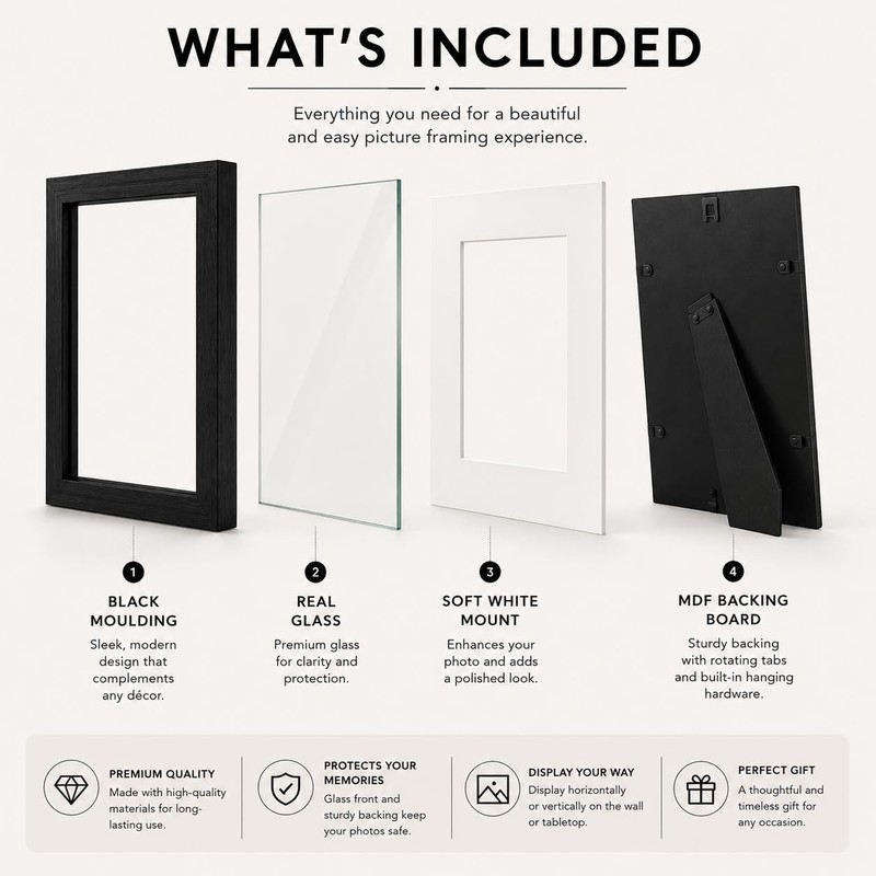pf+a REAL GLASS 10x10 For 8x8 Black Square Picture Frame