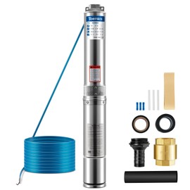 Toemics Deep Well Submersible Pump with External and Built-in Check Valve, 2HP 230V/60Hz, 37 GPM Flow, 427ft Head with 33ft Copper Power Cord Stainless Steel Water Pump for Industrial Irrigation