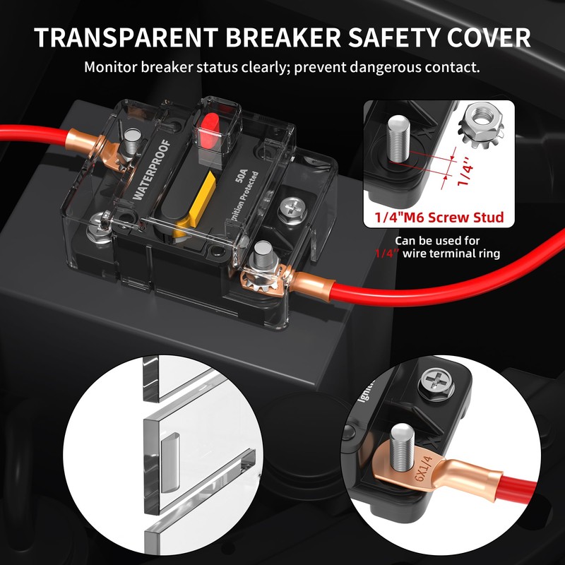 DaierTek 50 Amp Circuit Breaker 2-Pack with Transparent Cover Waterproof