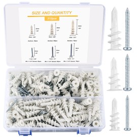 310 Piece Screw Dowel Set, Including 155 Plasterboard Dowels, 155 Phillips Screws, Universal Dowel Expansion Dowel Set and Self-Tapping Wood Screws Kit Fixing Plasterboard (Pack of 310)