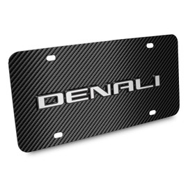 iPick Image for GMC Denali 3D Logo on Black Carbon Fiber Pattern Stainless Steel License Plate