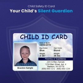 Child ID Card Kid Safety ID Minors Emergency Wallet Card for Protection of Children Custom IDs Autism School Security Parent Contacts Pack of 2 Secure ID