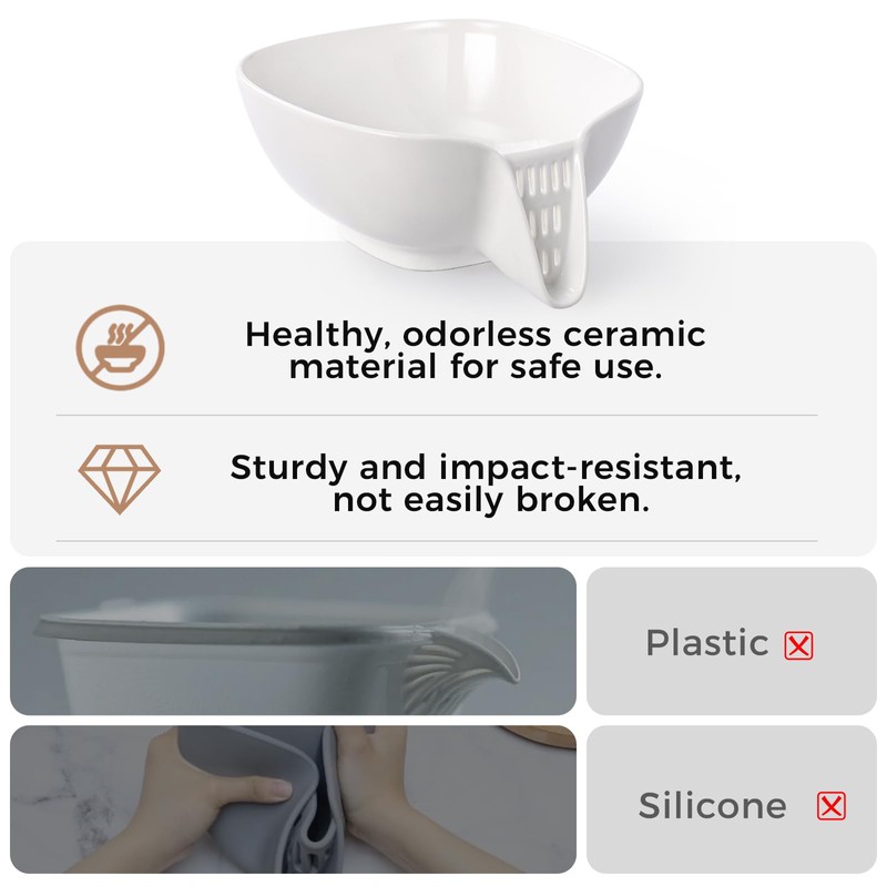 DIZADA Multifunctional Ceramic Drain Basket with Integrated Drain Spout, Colander