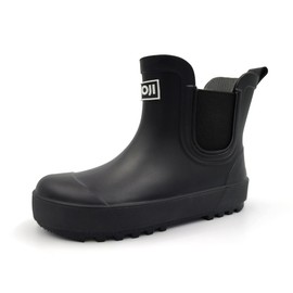 AMOJI Toddler Chelsea Boots Boy Girl Kids Rain Boot Child Slip on Ankle Rubber Boot Children Waterproof Rain Shoes Black Size 9.5-10 Toddler