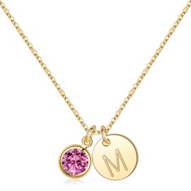 Hidepoo Initial Necklaces for Women, 14K Gold Plated Disc Initial L Necklace with October Birthstone Dainty Disc Initial Birthstone Necklace October Birthstone Jewelry for Women Gifts