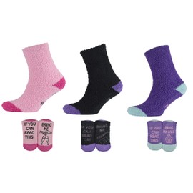 Thingimijigs Ladies Cosy Snow Socks with Slogan Grippers - 3 Pack