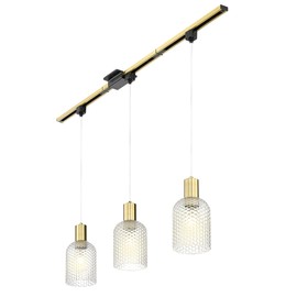 Emliviar 3-Light Brushed Gold Track Pendant Lighting with Hammered Glass Shades, Modern H-Type Ceiling Hanging Light for Kitchen Island, Dining Room, GE296TP-3 BG