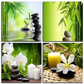 NAN Wind Modern 4 Panel Zen Giclee Canvas Print Spa Wall Art Spa Massage Treatment Pictures on Canvas Wall Art for Home Office Decorations Living Room Bedroom